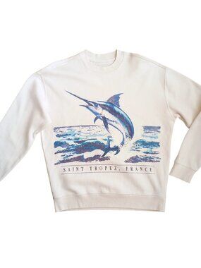 Hollister Saint Tropez France Marlin Crewneck Sweatshirt - Size L, Cream / Pink